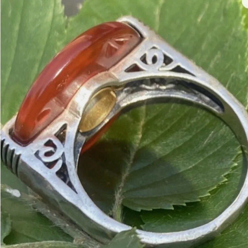 Sterling Silver Yellow Gold Vintage Ring Carved Jade Bi-Disc Estate Fine Jewelry